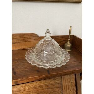 Vintage LG Wright Butter Dish Cherry Pattern Round Glass Domed Dish